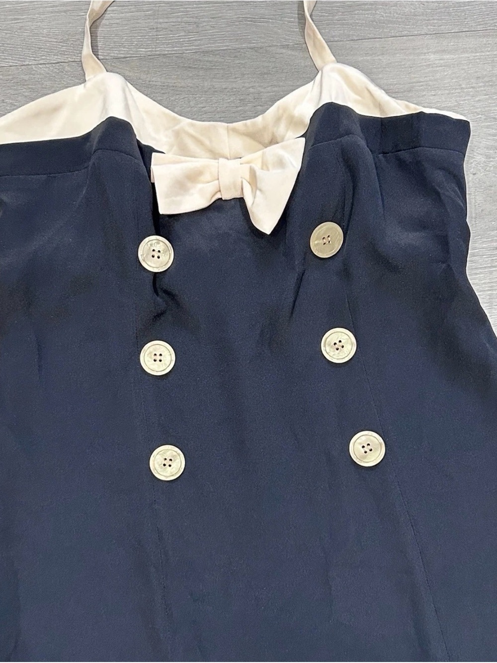 Vintage Betsey Johnson Black Label 100% Silk Halter Dress Pleated Sailor PinUp 6 - Picture 7 of 13